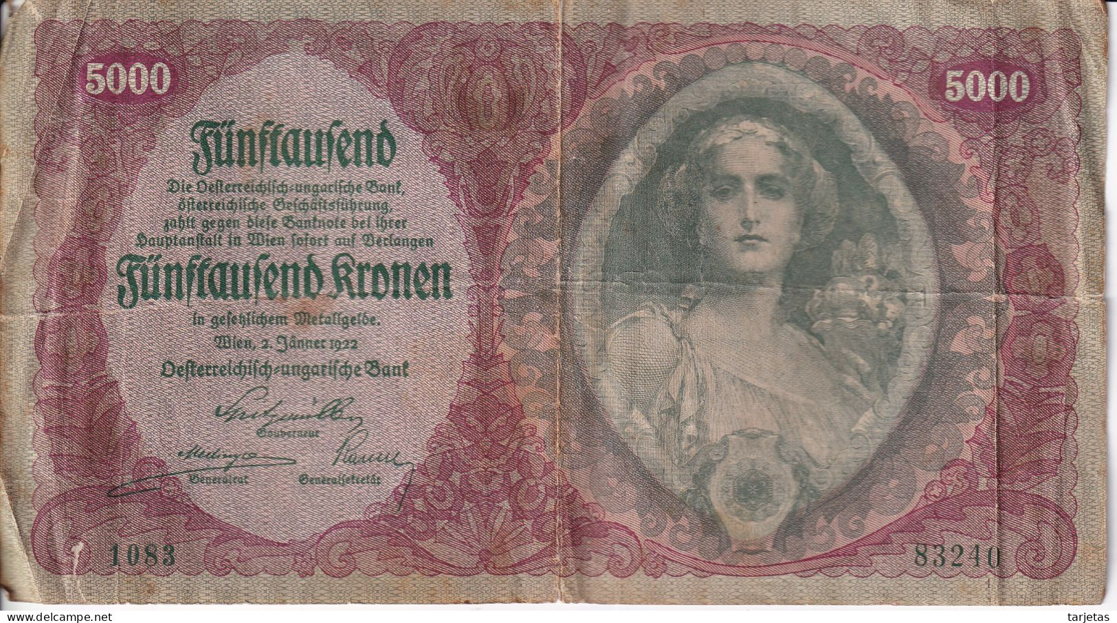 BILLETE DE AUSTRIA DE 5000 KRONEN DEL AÑO 1922  (BANK NOTE) (RARO) - Austria