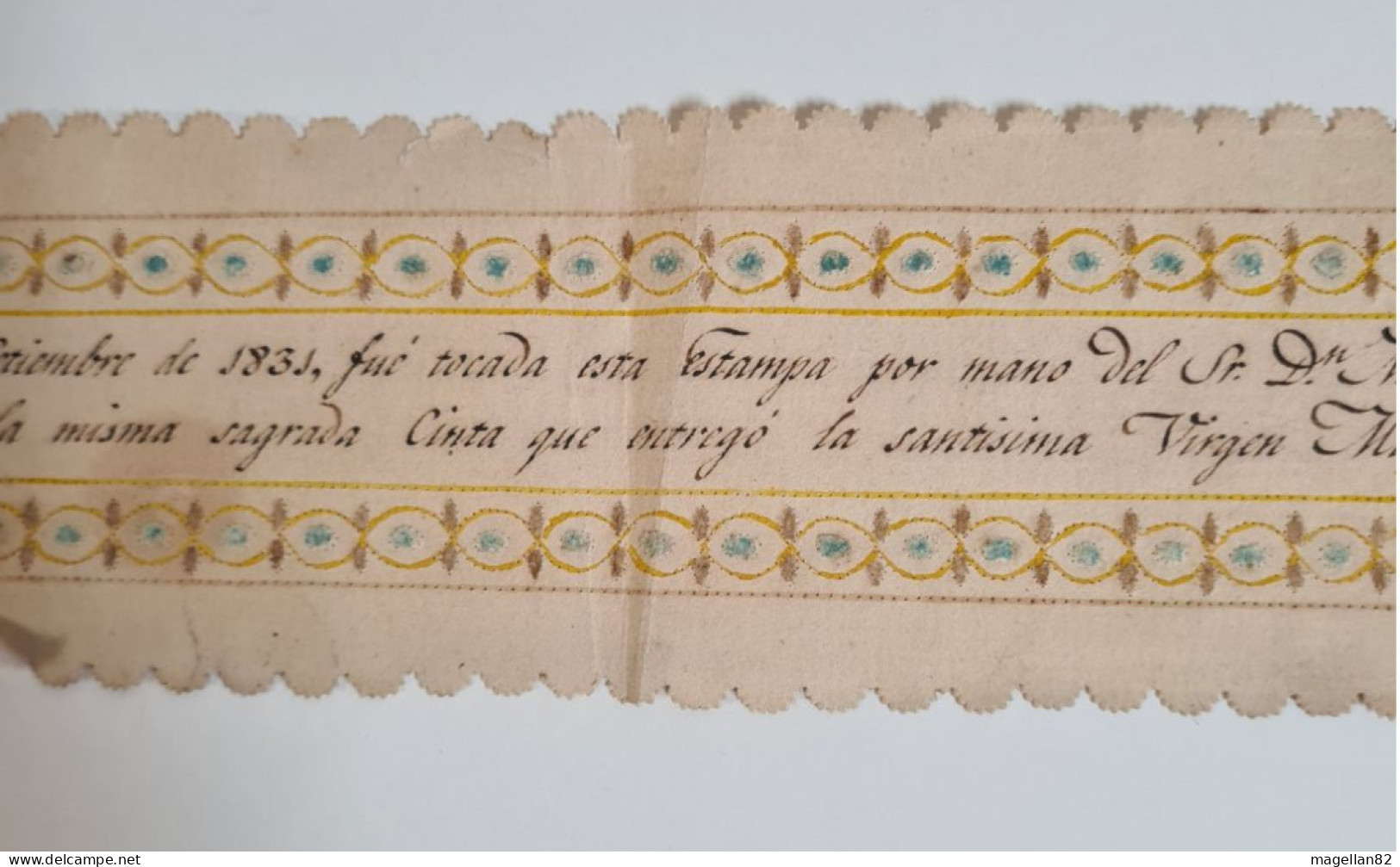 Rare RELIQUAIRE. 19ème Siècle. Image Pieuse Sacrée, Touchée Et Posée Sur Le Ruban De La Vierge. Année 1831. Espagne - Santini