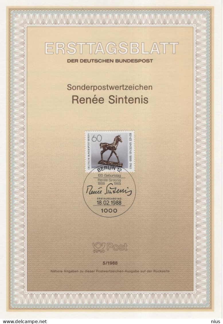 Germany Deutschland 1988-05 100th Birthday Of Renée Sintenis, German Sculptor, Horse, Canceled In Berlin - 1981-1990