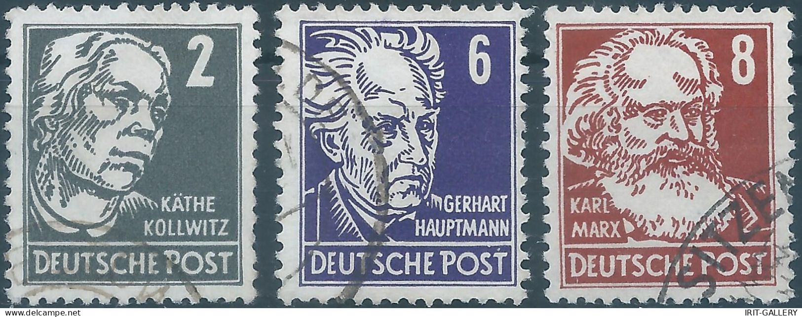 Germany-Deutschland,Eastern Democratic Republic 1952-1953 Famous Germans,Watermark:DDR,Signed On The Back,2Pfg-6Pfg-8Pfg - Gebraucht