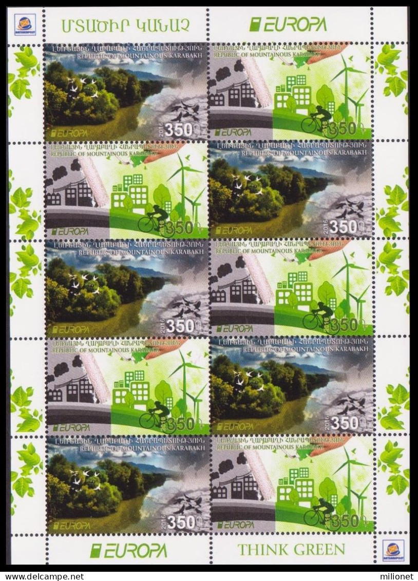 SALE!!! NAGORNO KARABAJ HAUTE KARABAKH BERGKARABACH 2016 EUROPA CEPT THINK GREEN Sheetlet Of 5+5 Stamps MNH ** - 2016