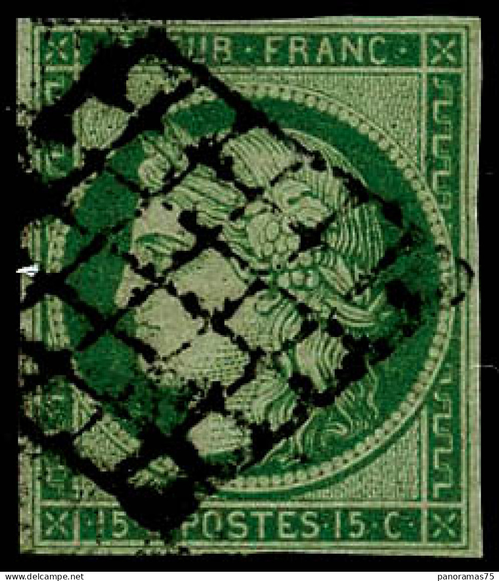 Obl. N°2 15c Vert, Qualité Standard - B - 1849-1850 Cérès
