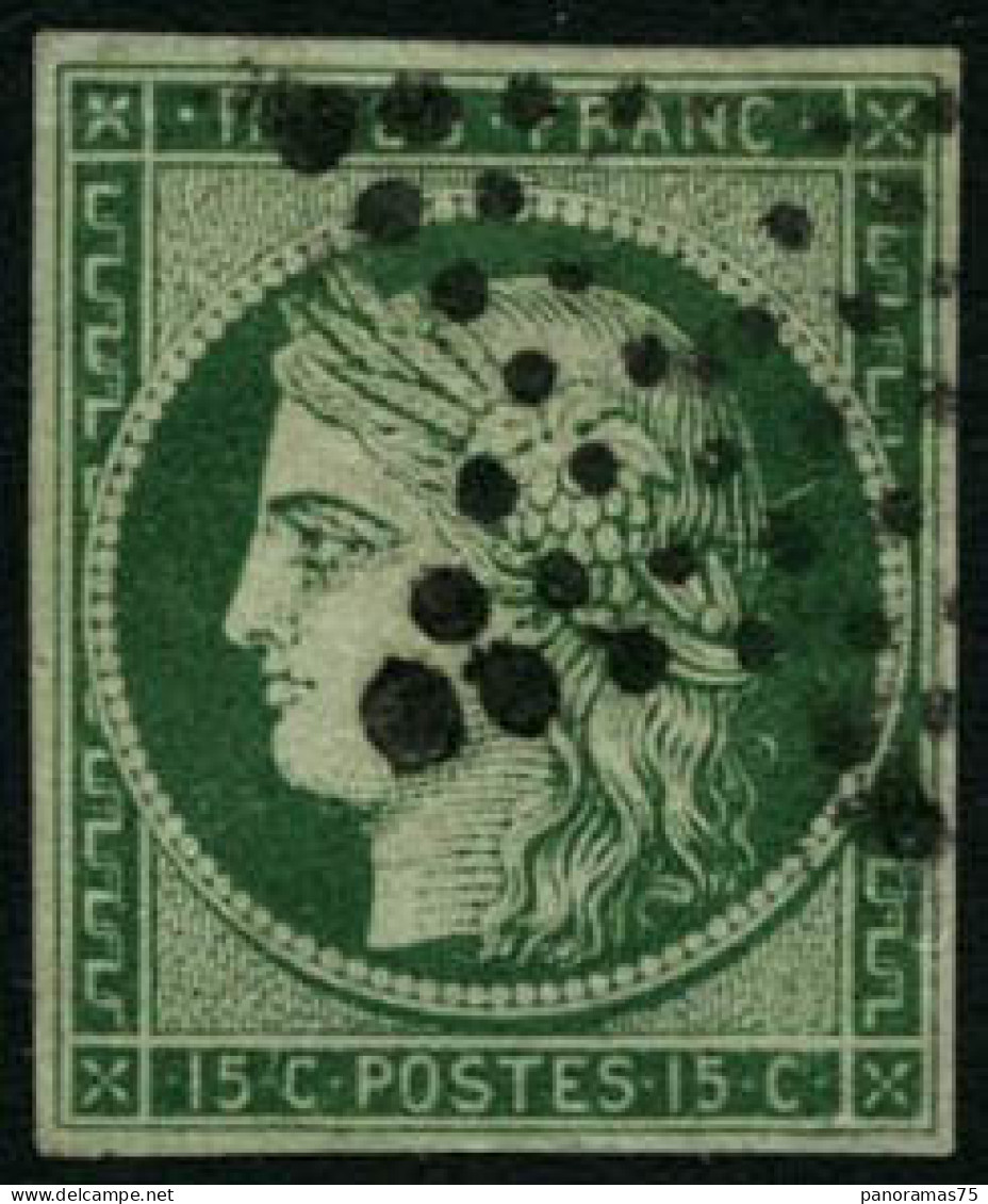 Obl. N°2b 15c Vert Foncé, Petites Marges - B - 1849-1850 Ceres