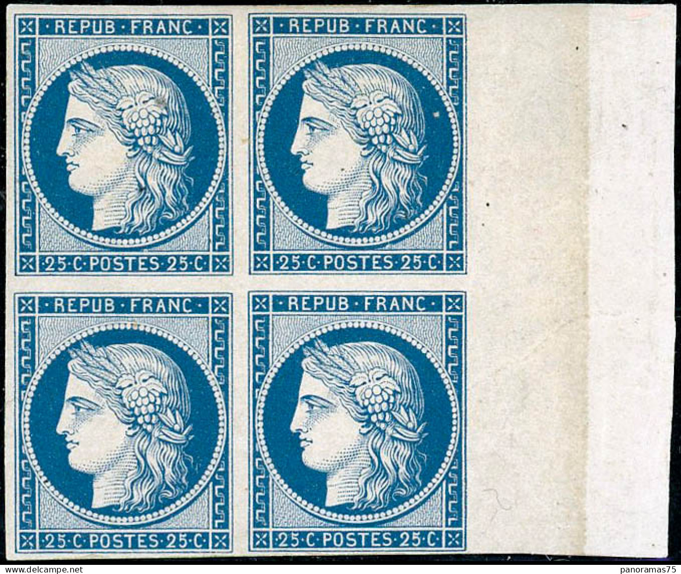 * N°4 25c Bleu, Bloc De 4 Gomme Coloniale, Très RARE - B - 1849-1850 Cérès