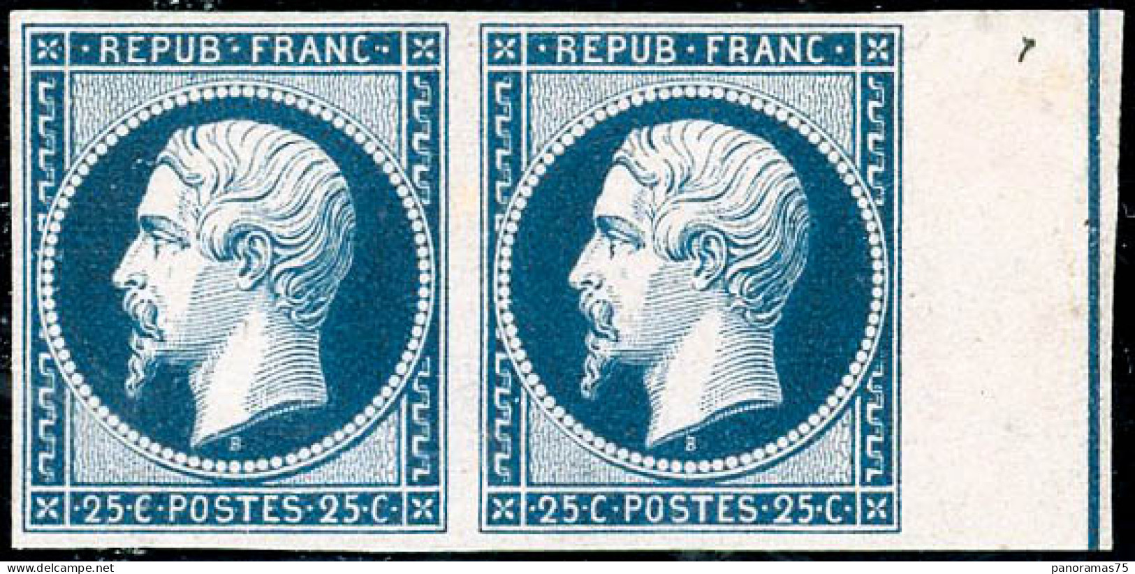 * N°10 + 10b 25c Bleu, Paire Dont Un 1 Ex Bord De Feuille Avec Filet D'encadrement - B - 1852 Louis-Napoléon