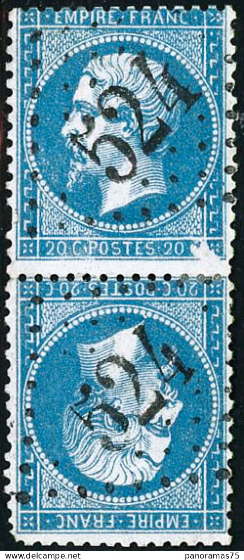 Obl. N°22 20c Bleu, Paire Tête-bèche, Qualité Standard - B - 1862 Napoléon III
