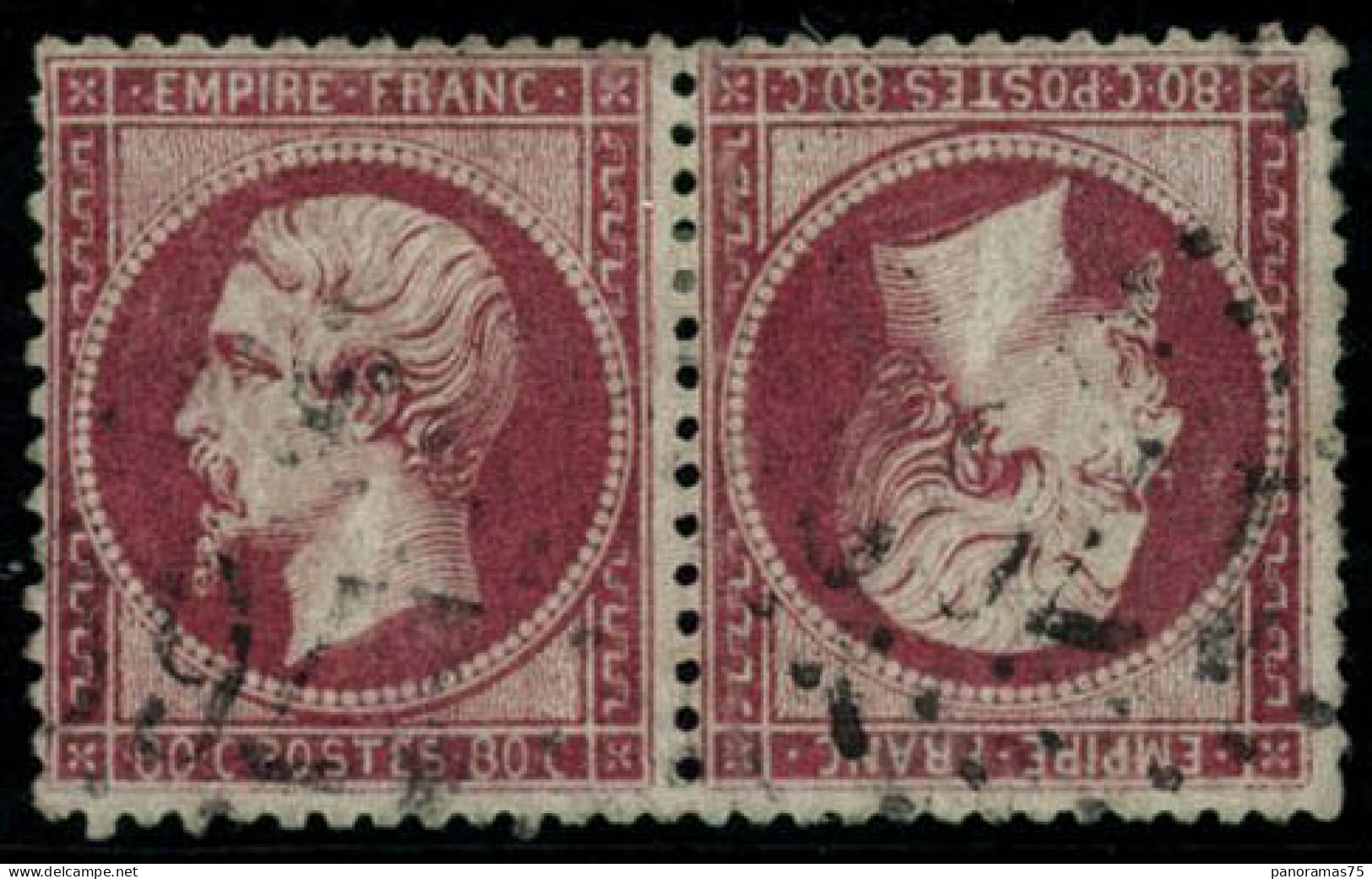 Obl. N°24b 80c Rose, Paire Tête-bêche, Signé Scheller RARE - TB - 1862 Napoléon III.