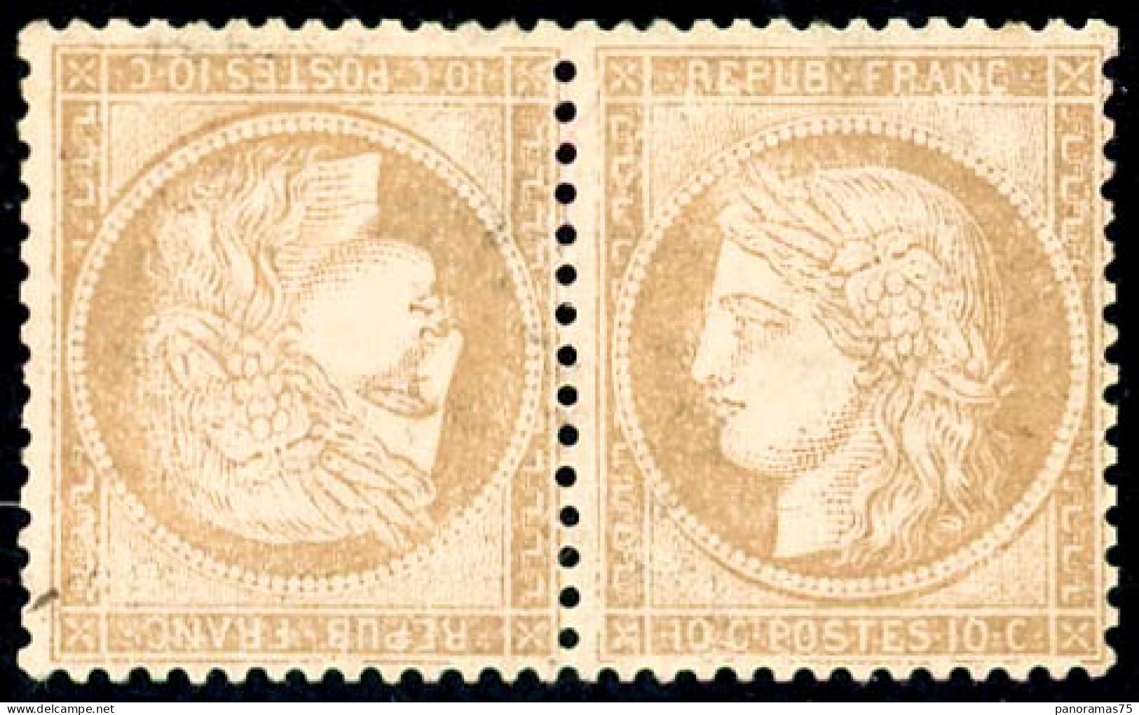 ** N°36b 10c Bistre-jaune, Paire Tète-bèche, Signé Calves - TB - 1870 Assedio Di Parigi