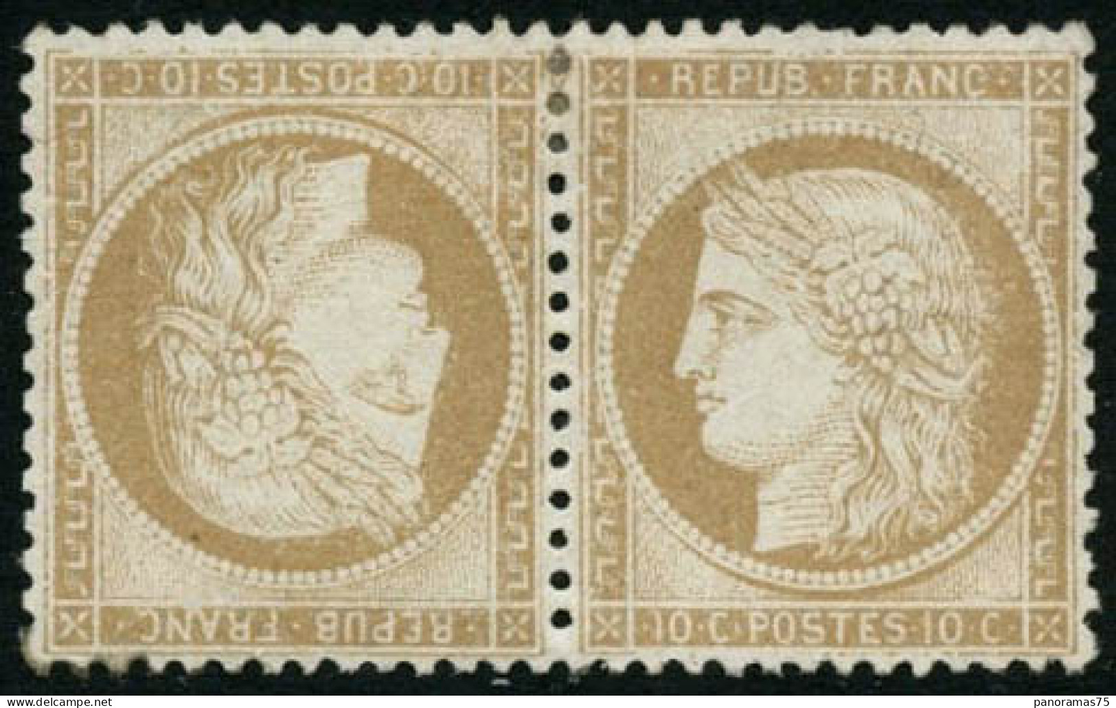 * N°36b 10c Bistre-jaune, Paire Tête-bèche Signé Calves Et Brun - TB - 1870 Beleg Van Parijs