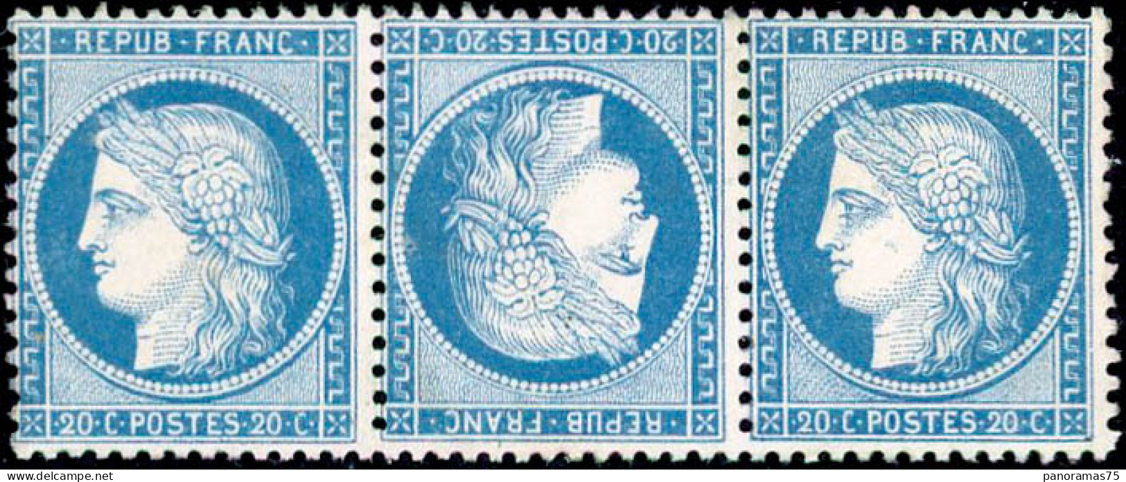** N°37c 20c Bleu, Tète-bèche Dans Une Bande De 3, RARE - TB - 1870 Beleg Van Parijs