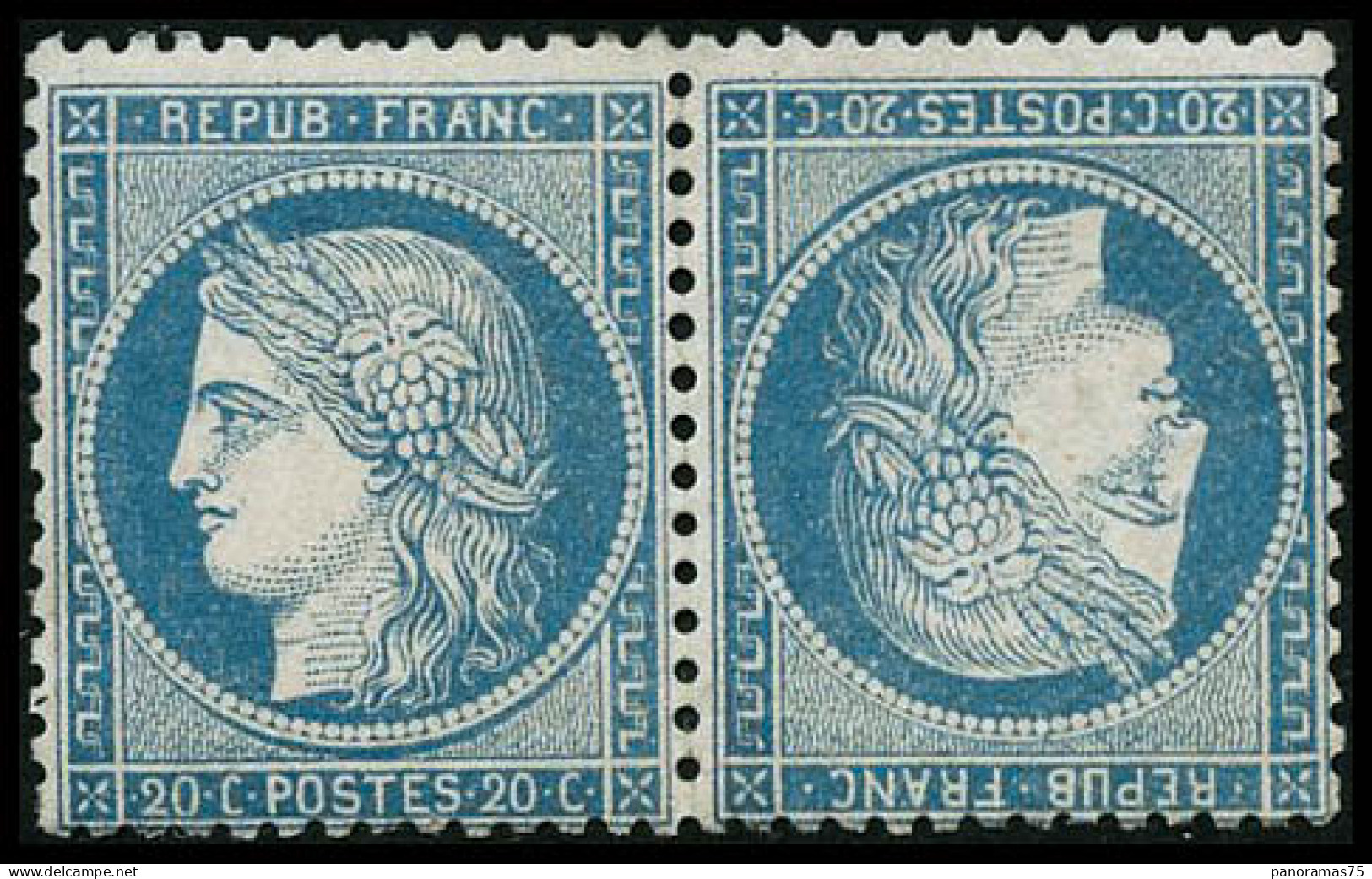 * N°37c 20c Bleu, Paire Tête-bêche, Signé Brun - TB - 1870 Belagerung Von Paris
