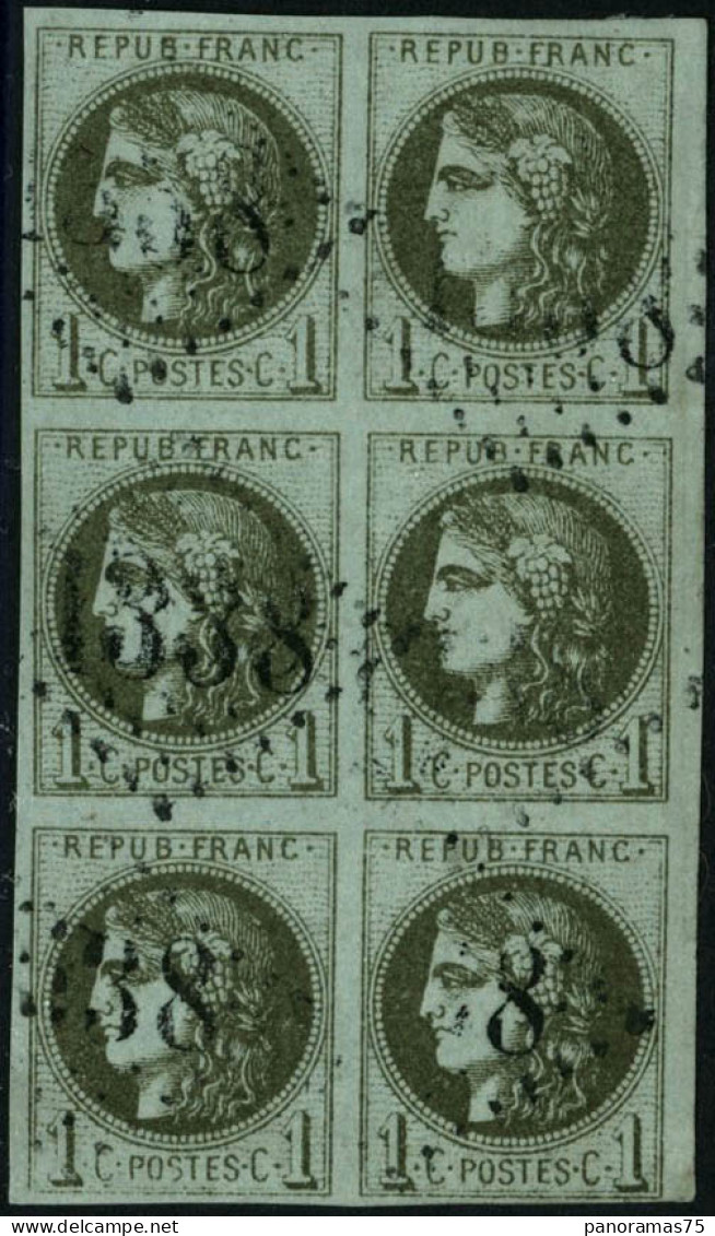 Obl. N°39C 1c Olive R3, Bloc De 6 - TB - 1870 Emission De Bordeaux