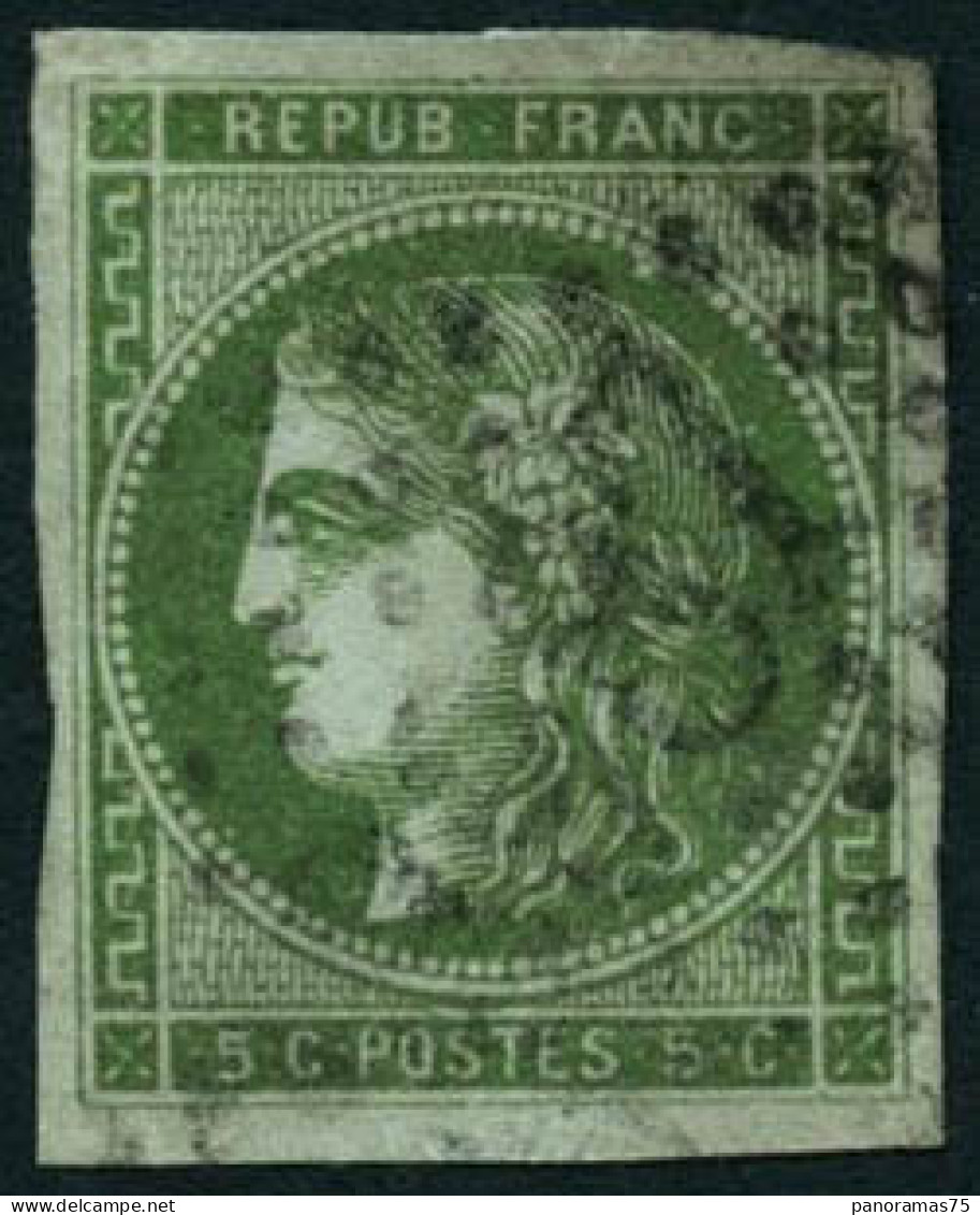 Obl. N°42Bc 5c Vert-gris, R2 Infime Pelurage, Signé Calves - B - 1870 Bordeaux Printing