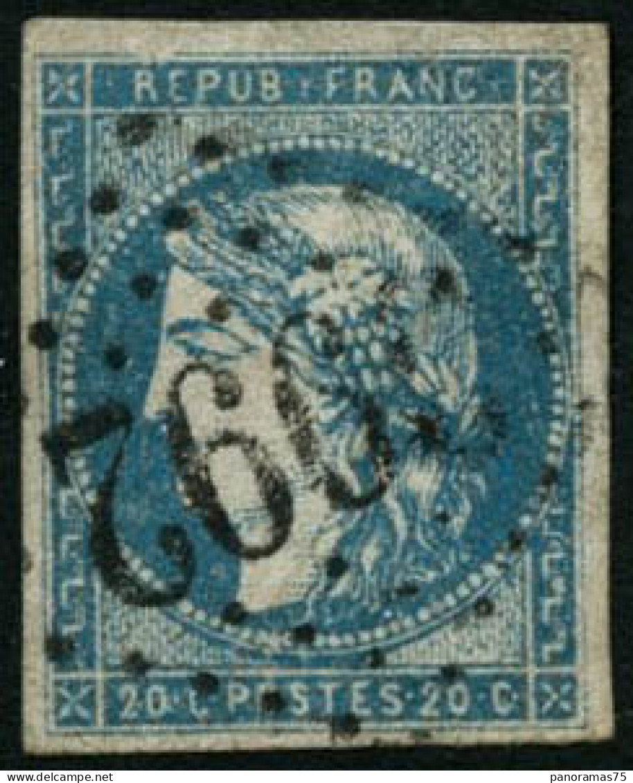 Obl. N°44A 20c Bleu Type I, R1 - TB - 1870 Ausgabe Bordeaux