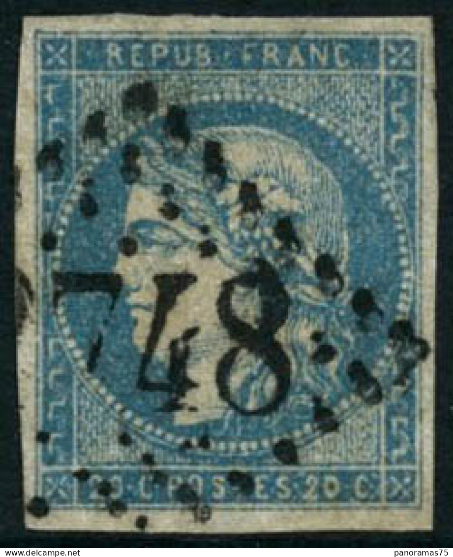 Obl. N°44Ac 20c Bleu Clair, Type I R1 - TB - 1870 Emissione Di Bordeaux