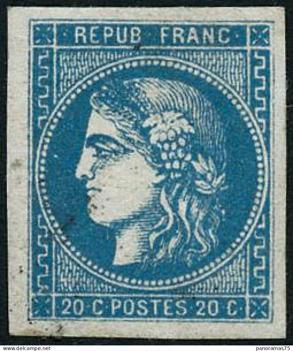 ** N°46B 20c Bleu, Type III R2, Pièce De Luxe Signé Roumet - TB - 1870 Bordeaux Printing