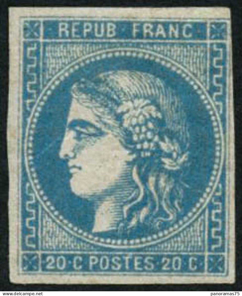 ** N°46B 20c Bleu, Type III R2 Au Filet à Droite - B - 1870 Emission De Bordeaux