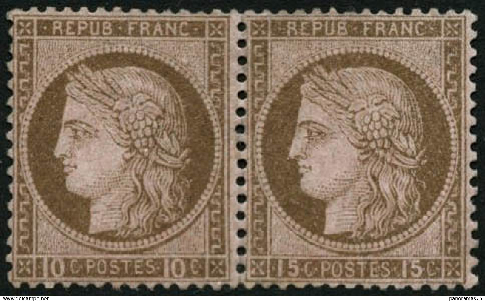 * N°55c 15c Et 10c Se Tenant, Signé - B - 1871-1875 Cérès