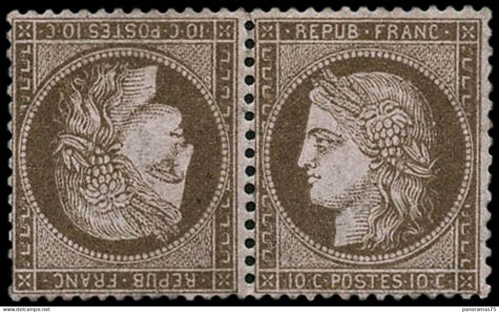 ** N°58c 10c Brun S/rose, Paire Tête-bèche - TB - 1871-1875 Ceres