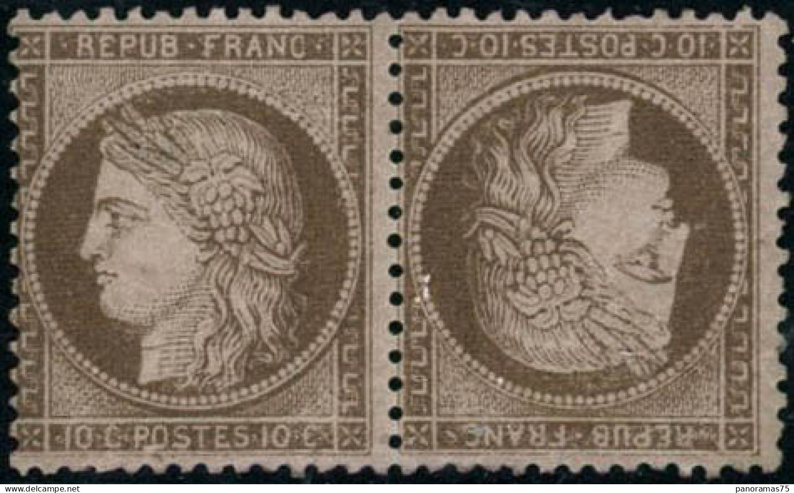 * N°58c 10c Brun S/rose, Paire Tête-bèche Quasi SC, Signé Calves - TB - 1871-1875 Cérès