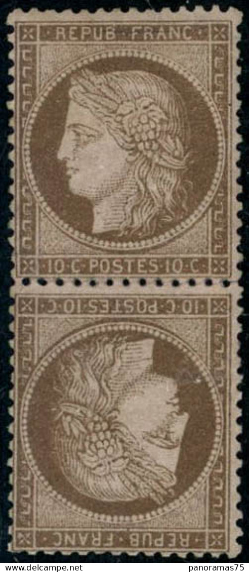 * N°58c 10c Brun S/rose, Paire Tête-bèche, Quasi SC Signé Brun - TB - 1871-1875 Ceres