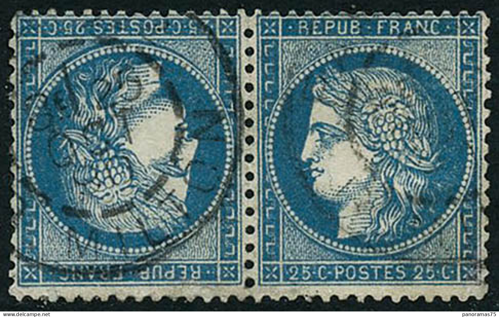 Obl. N°60Ab 25c Bleu, Paire Tête-bèche Signé Calves - TB - 1871-1875 Cérès