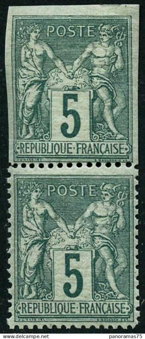 * N°75 5c Vert, Paire Dont 1 Ex Non Dentelé Accidentel - TB - 1876-1898 Sage (Type II)