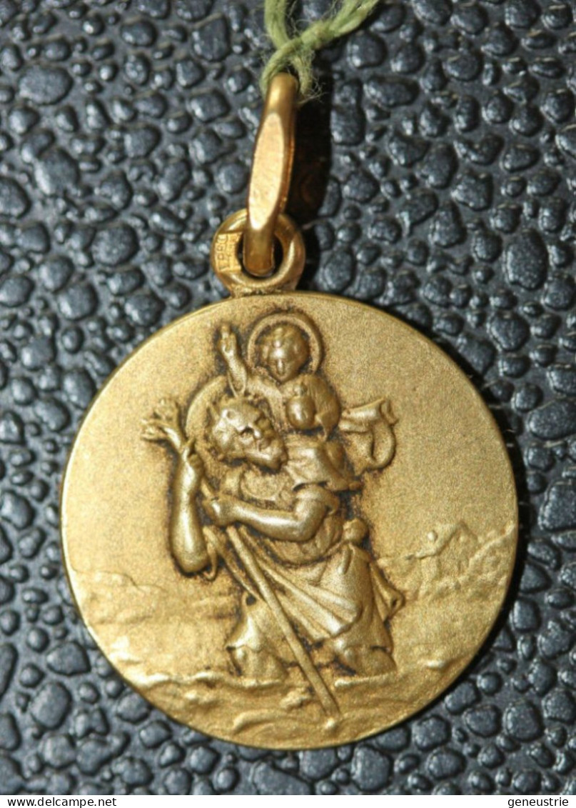 Pendentif Médaille Religieuse Plaqué Or Années 30 "Saint Christophe" - Religion &  Esoterik