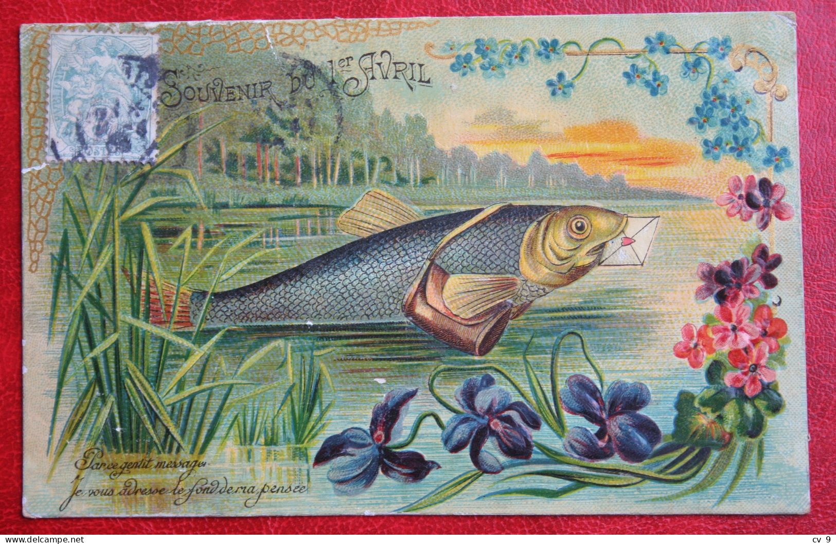 CP Souvenir Du 1er Avril Poissons Bateau Et Fleurs France Voyagee Used Postcard B289 - Erster April