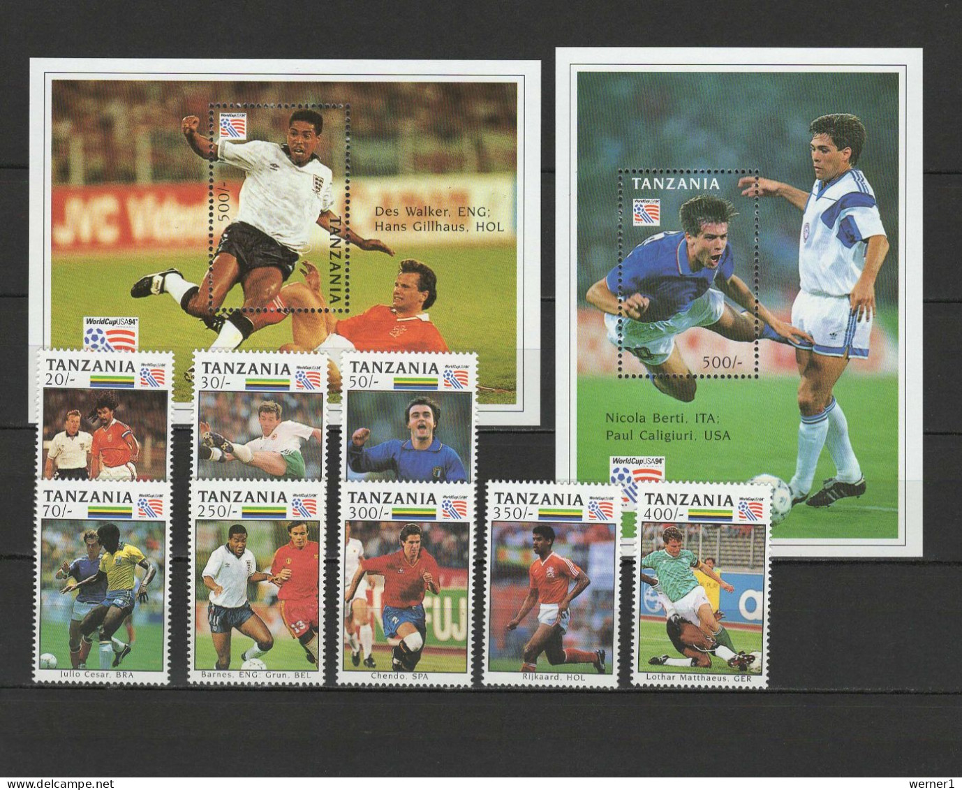 Tanzania 1994 Football Soccer World Cup, Set Of 8 + 2 S/s MNH - 1994 – Vereinigte Staaten