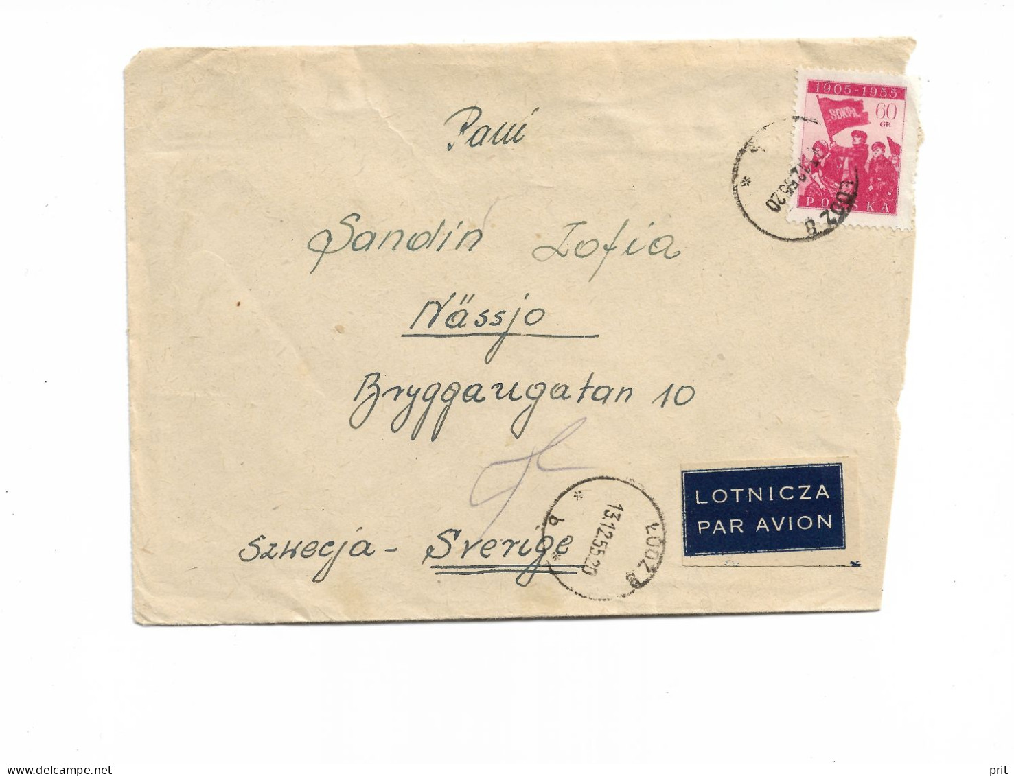 Łódź, Poland Polish People's Republic Airmail Cover To Nässjö, Sweden 1955 - Lettres & Documents