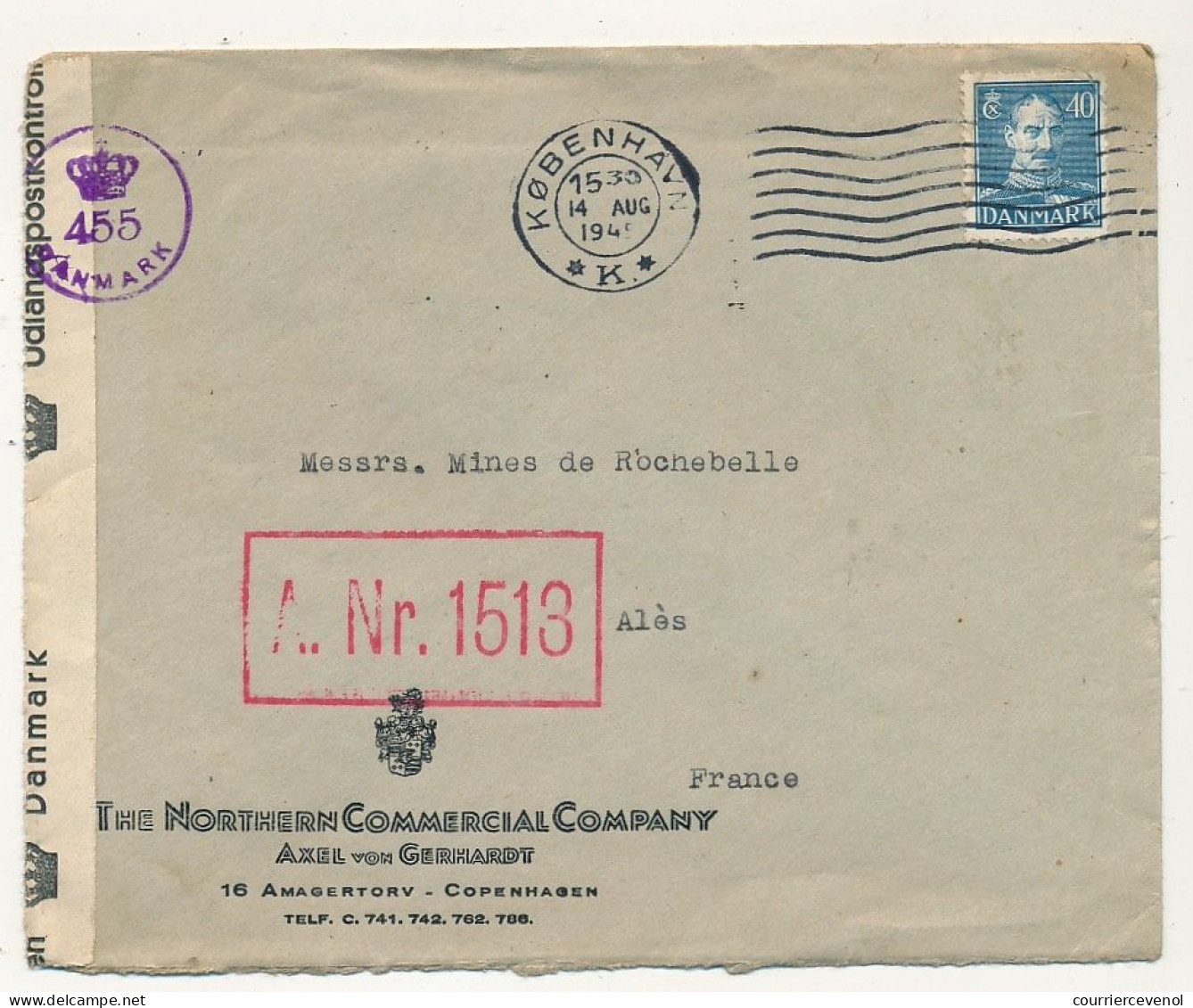 Enveloppe Depuis Copenhague 1941 Censure "455 Danmark" + A.Nr 1513 - Briefe U. Dokumente