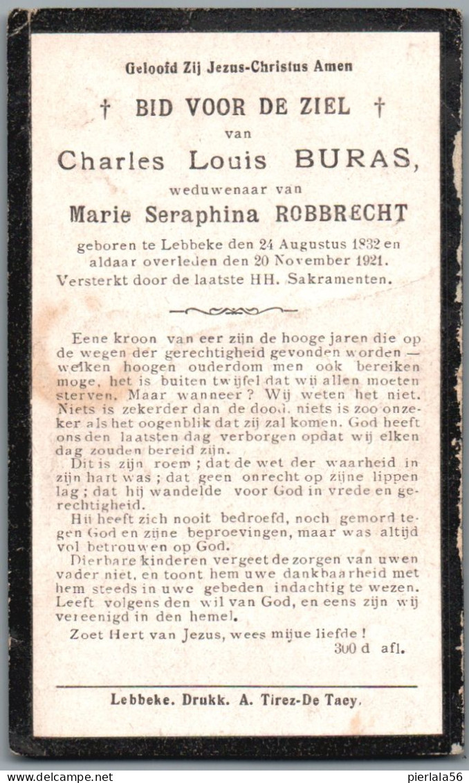 Bidprentje Lebbeke - Buras Charles Louis (1832-1921) - Imágenes Religiosas