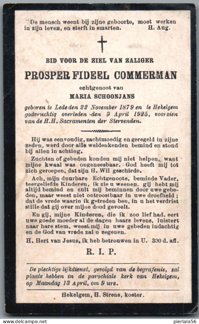 Bidprentje Lede - Commerman Prosper Fideel (1879-1925) - Santini