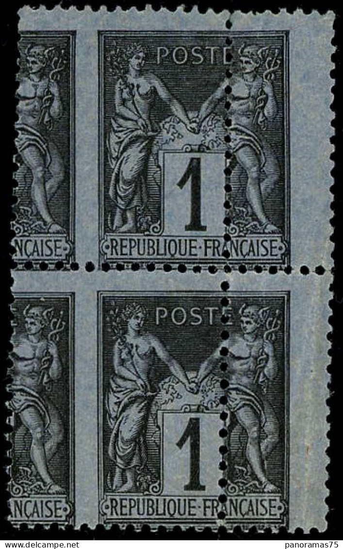 ** N°83 1c Noir S/azuré, Paire Spectaculaire Variété De Piquage - TB - 1876-1898 Sage (Tipo II)