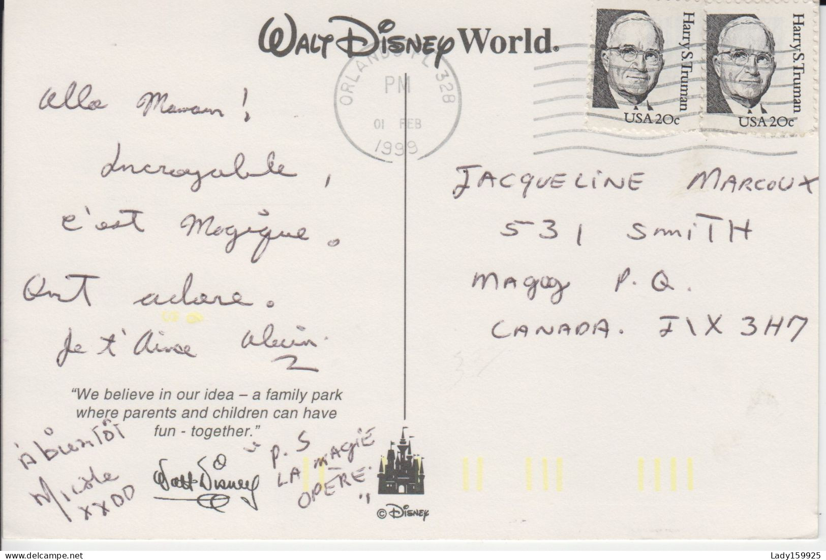 Partners L'Homme Walt Disney Saluant Les Visiteurs En Tenant La Main à Mickey Statue En Cuivre   CM 2 Scans - Disneyworld