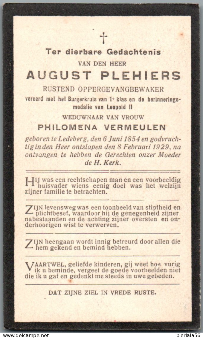 Bidprentje Ledeberg - Plehiers August (1854-1929) - Devotion Images