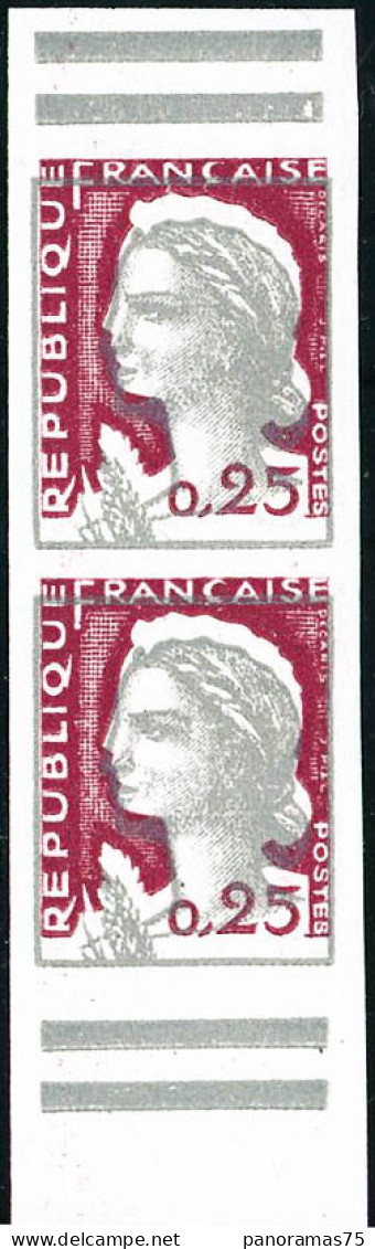 ** N°1263 25c Marianne De Decaris, Paire Verticale De Carnet ND, Décalage De L'impression Du Gris Vers Le Bas, RARE - TB - Autres & Non Classés