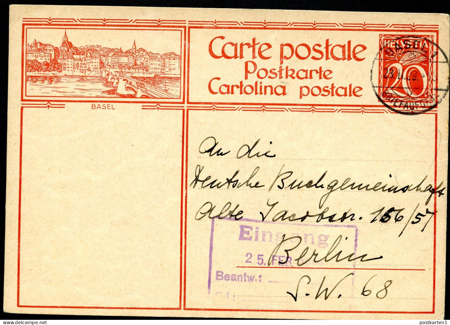 Bild-Postkarte P128-2 BASEL Basel - Berlin 1929 - Ganzsachen