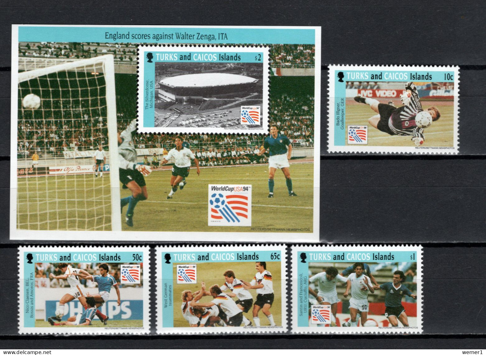 Turks & Caicos Islands 1994 Football Soccer World Cup, 4 Stamps + S/s MNH - 1994 – Estados Unidos