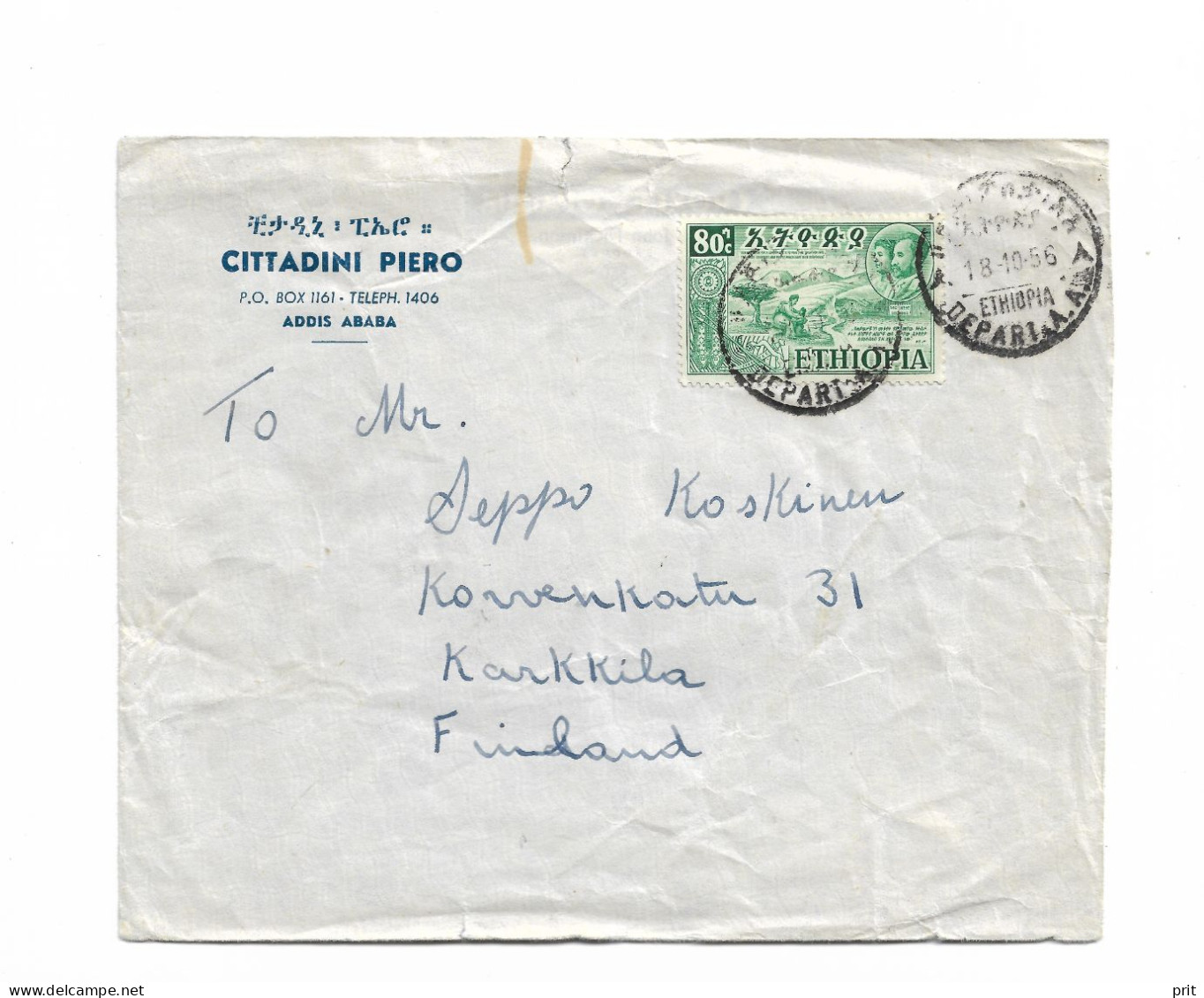 Addis Ababa Ethiopia Cover To Karkkila, Finland 1956 - Etiopía