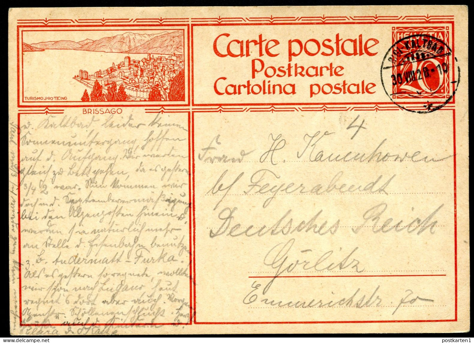 Bild-Postkarte P128-8 BRISSAGO Rigi-Kaltbad - Görlitz 1928 Kat.10,00€ - Entiers Postaux