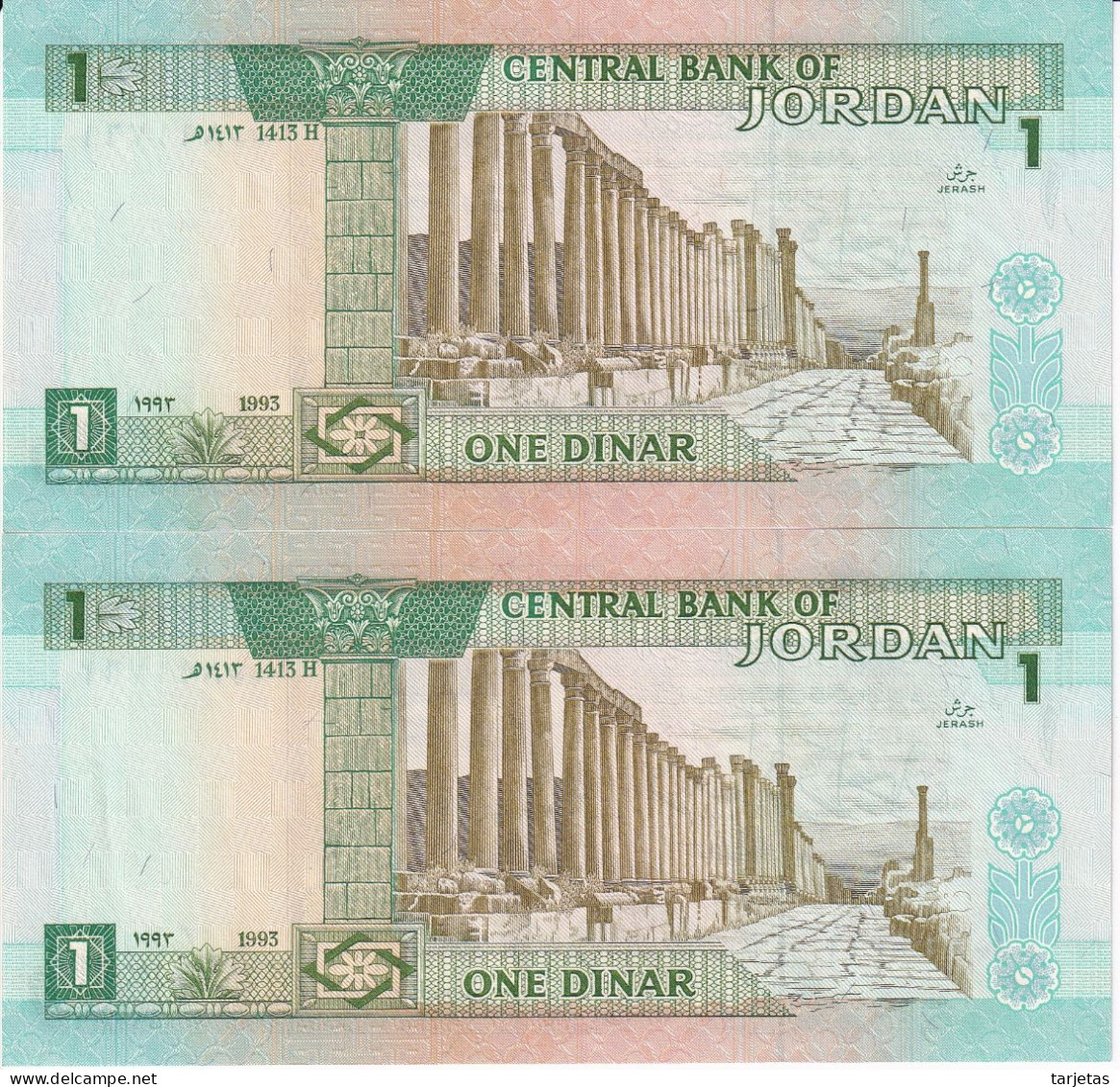 PAREJA CORRELATIVA DE JORDANIA DE 1 DINAR DEL AÑO 1993 EN CALIDAD EBC (XF) (BANKNOTE) - Jordanië