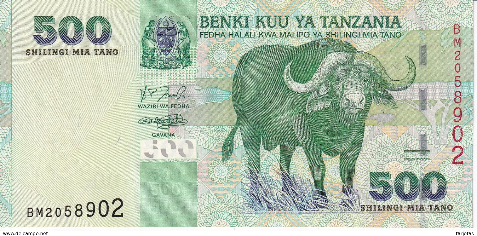 BILLETE DE TANZANIA DE 500 SHILINGI DE UN BUFALO DEL AÑO 2003 EN CALIDAD EBC (XF) (BANKNOTE) - Tansania