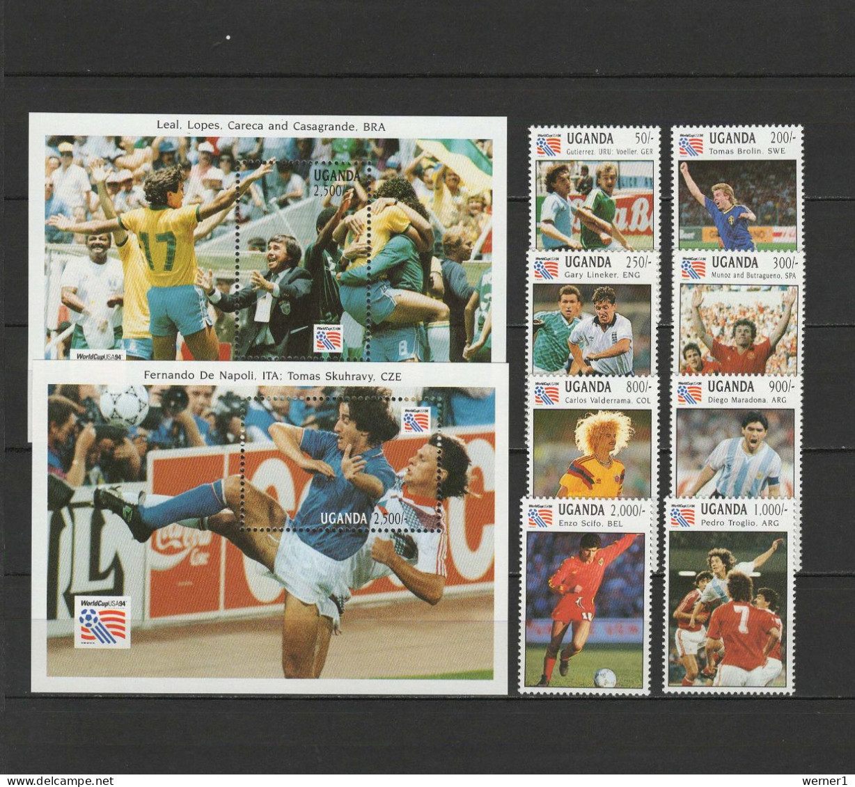 Uganda 1993 Football Soccer World Cup, Set Of 8 + 2 S/s MNH - 1994 – Vereinigte Staaten