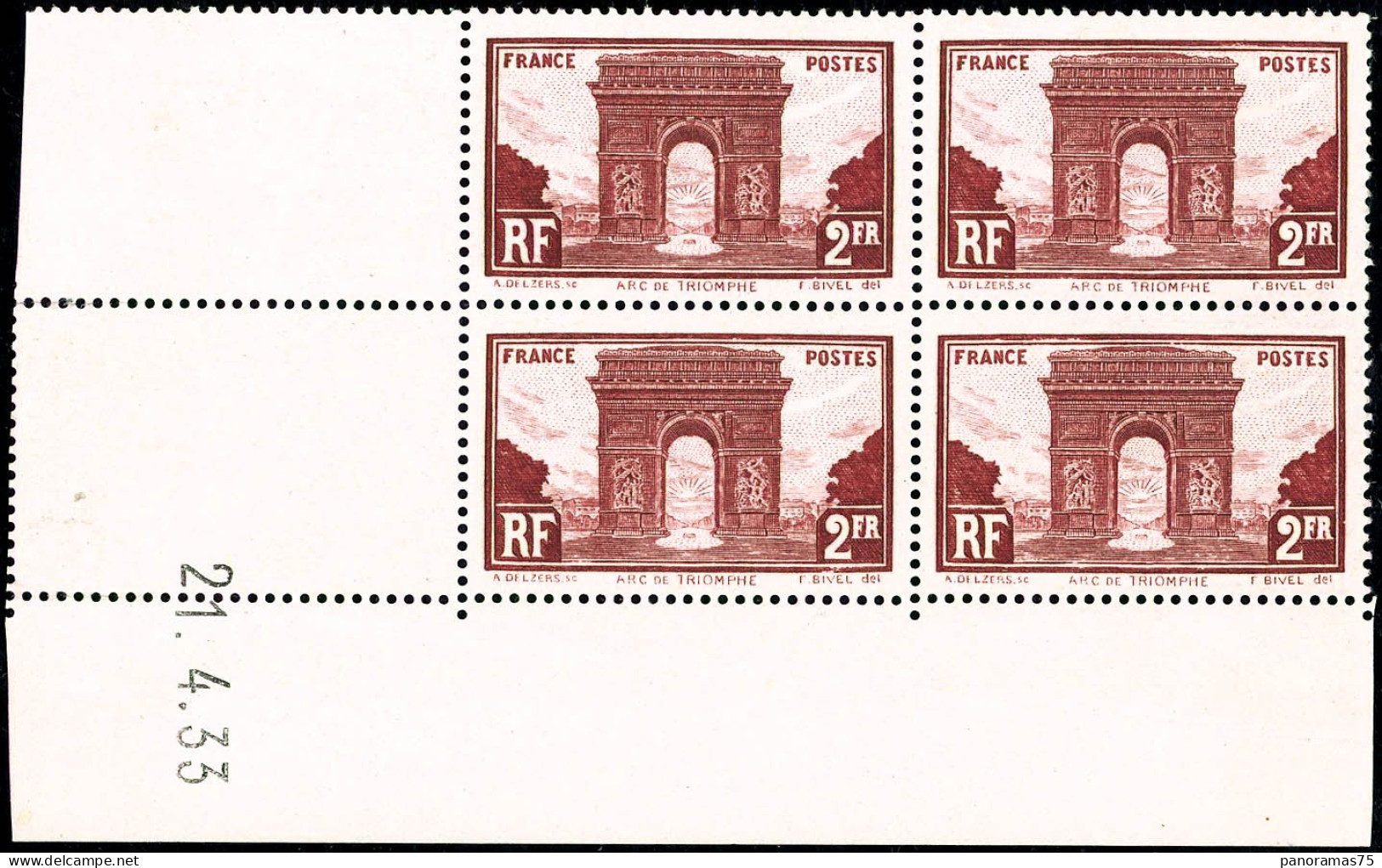 ** N°258 2F Arc De Triomphe, Bloc De 4 CD 21/4/33 - TB - Andere & Zonder Classificatie