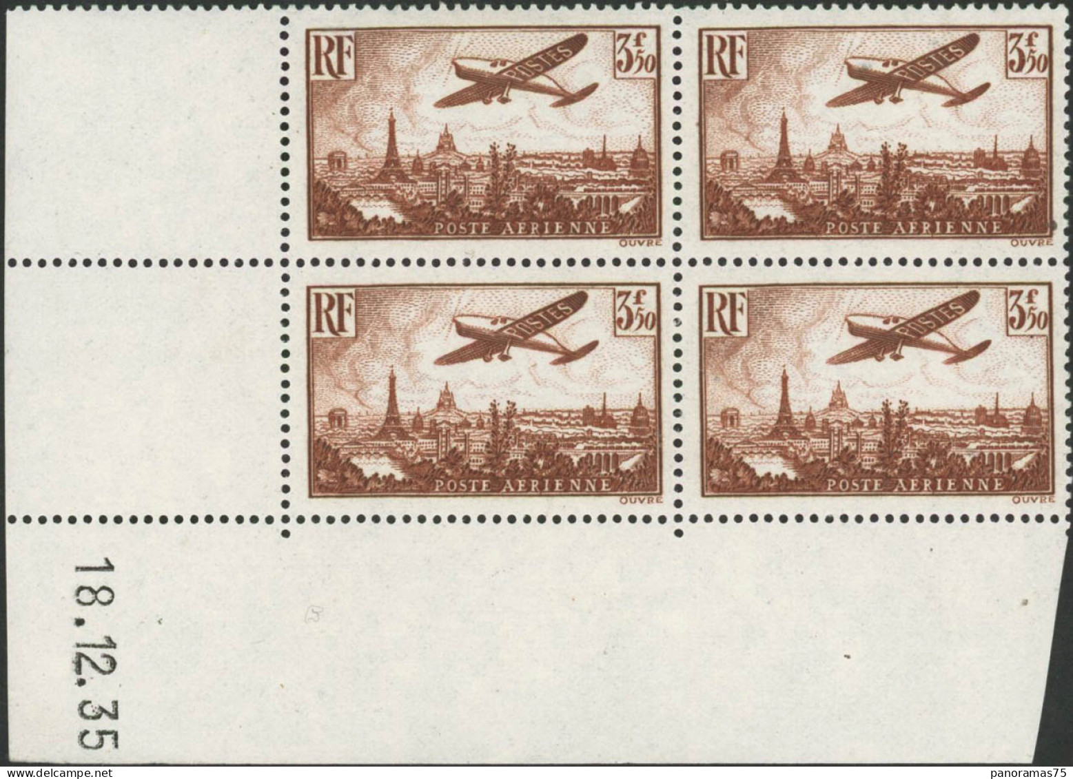 ** N°13 3F50 Brun-jaune, Bloc De 4 CD 18/12/35 - TB - Airmail