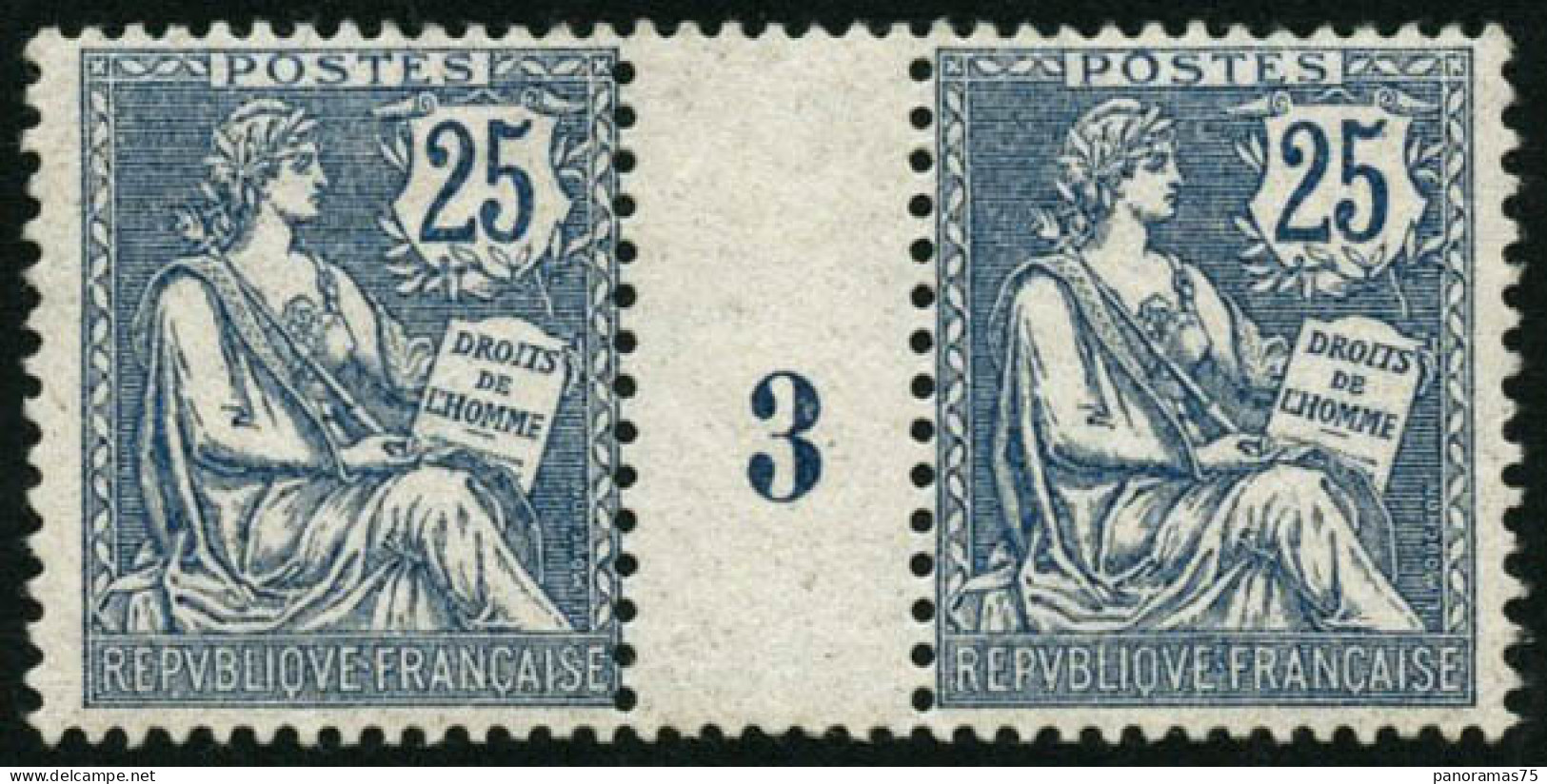 ** N°127 25c Bleu, Paire Mill 3 - TB - Millésimes