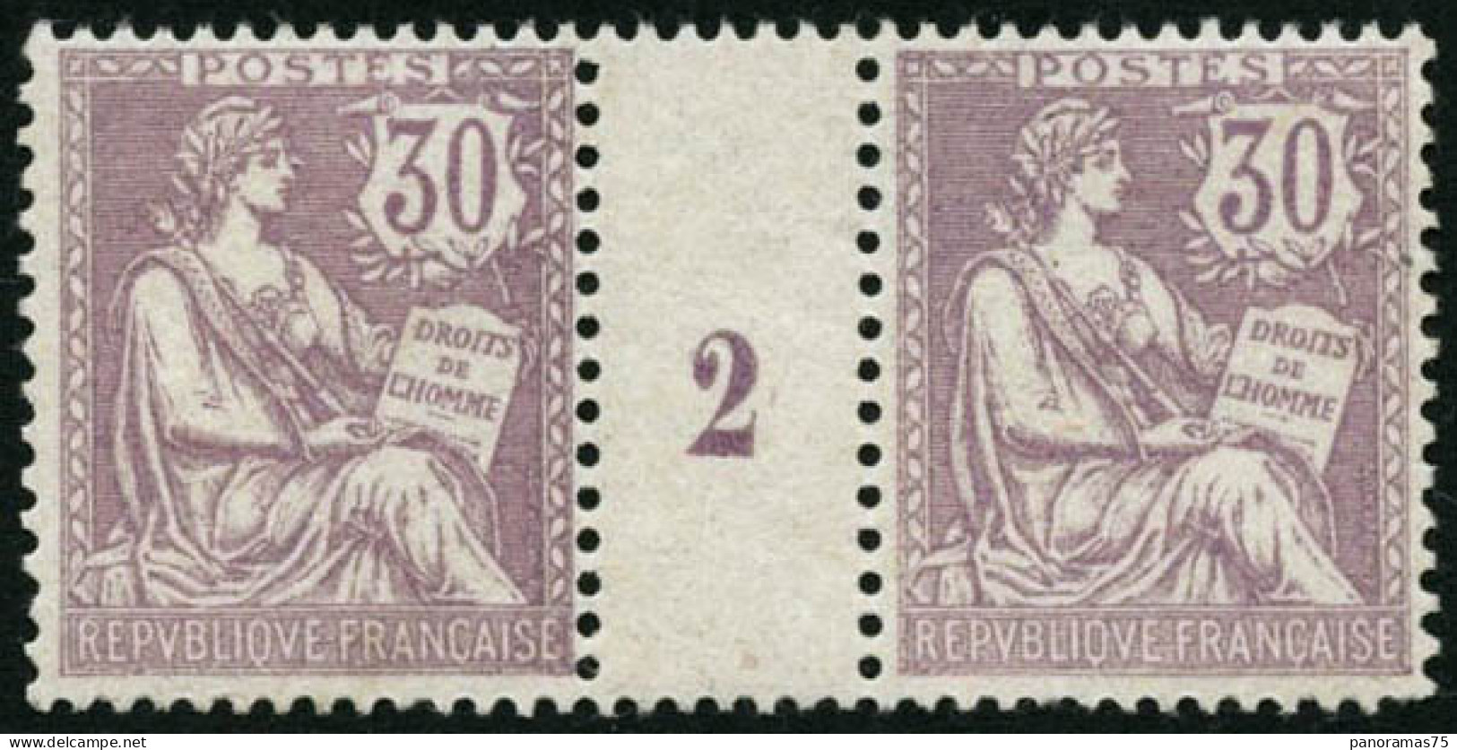 ** N°128 30c Violet, Paire Mill 2 - TB - Millésimes