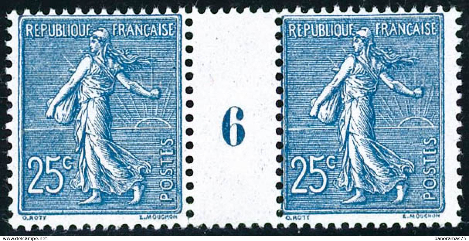 ** N°132 25c Bleu, Paire Mill 6 - TB - Millésime